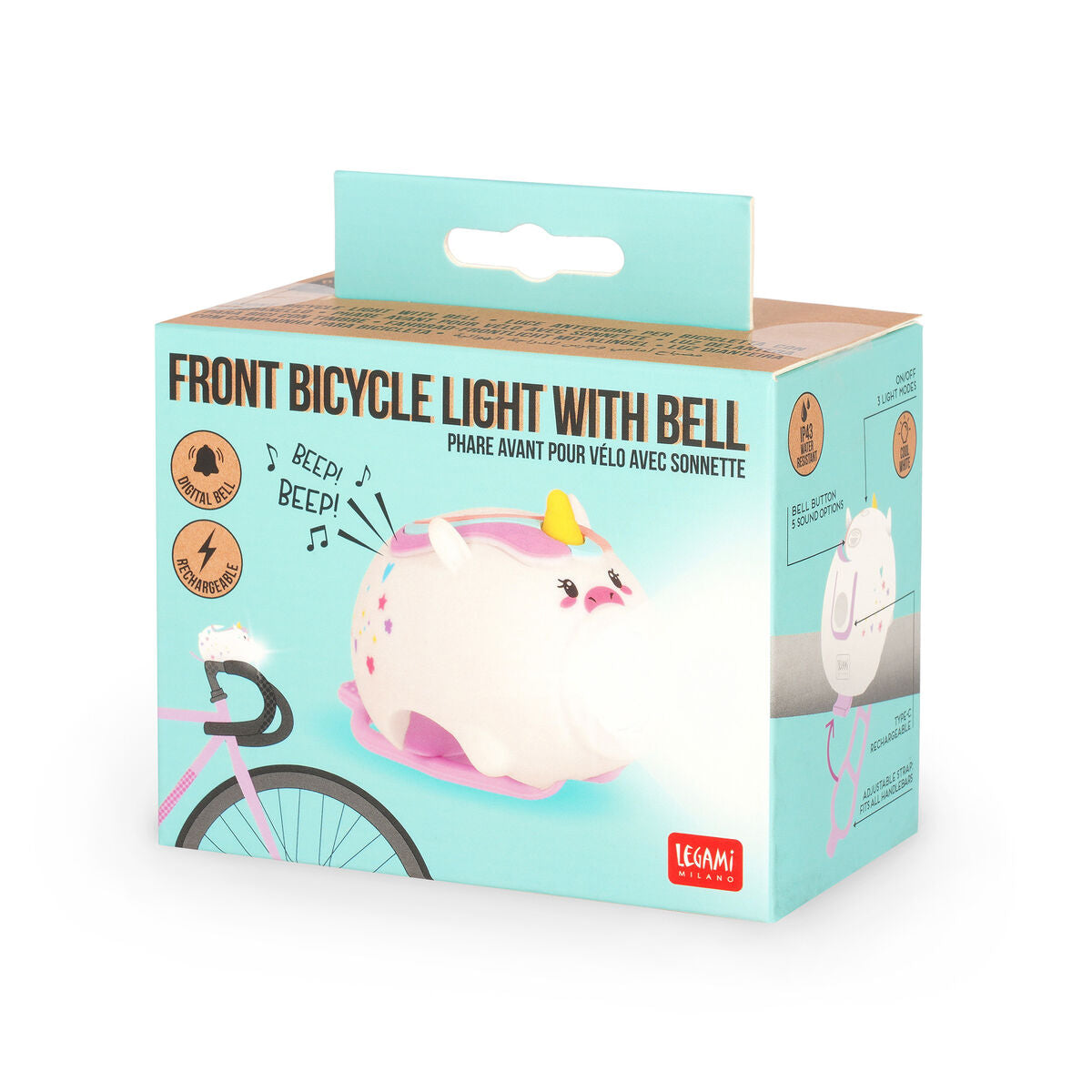 Luz delantera para bici con timbre unicornio Legami (Copia)