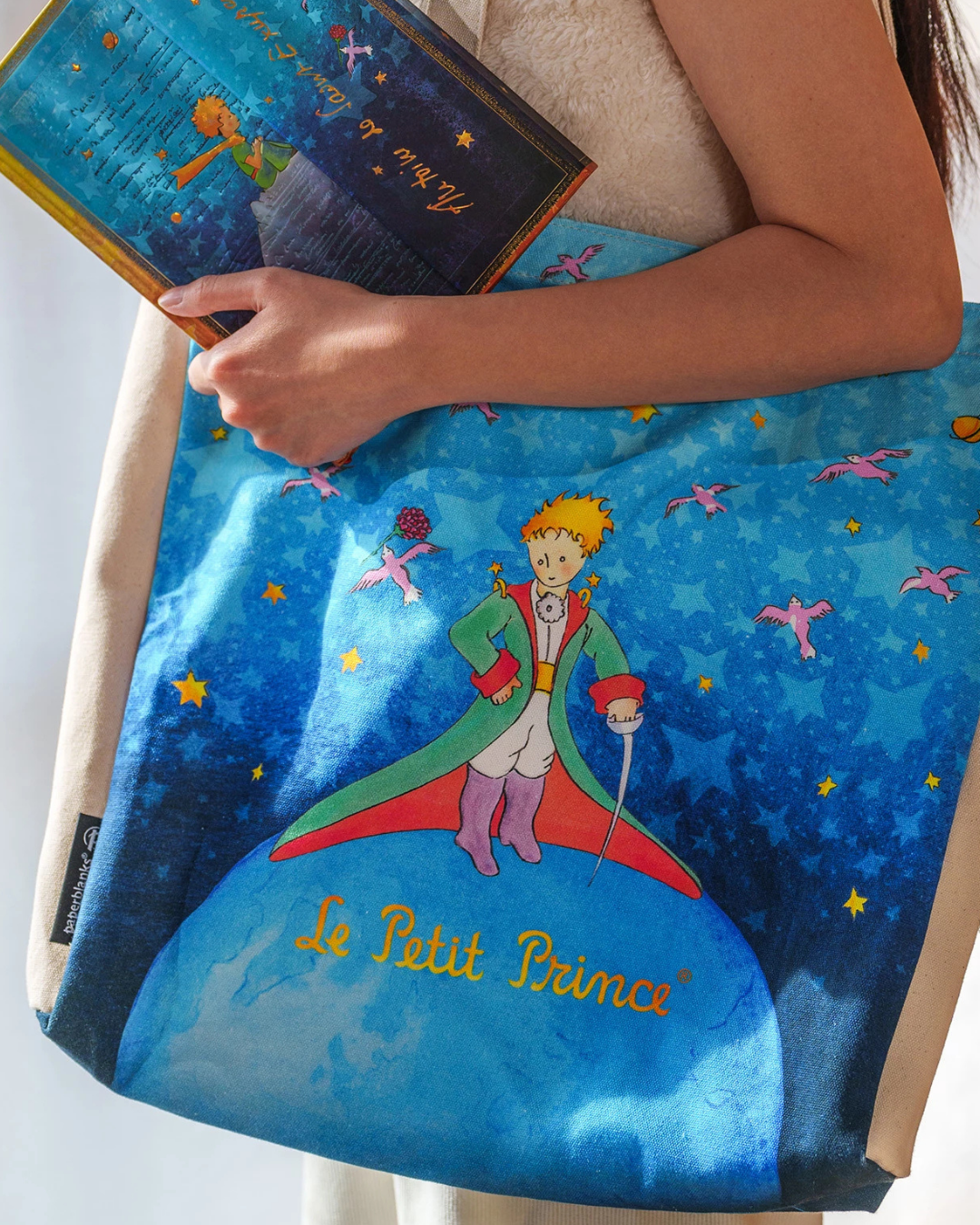 Bolsa de canvas reutilizable con bolsillo interior El Principito