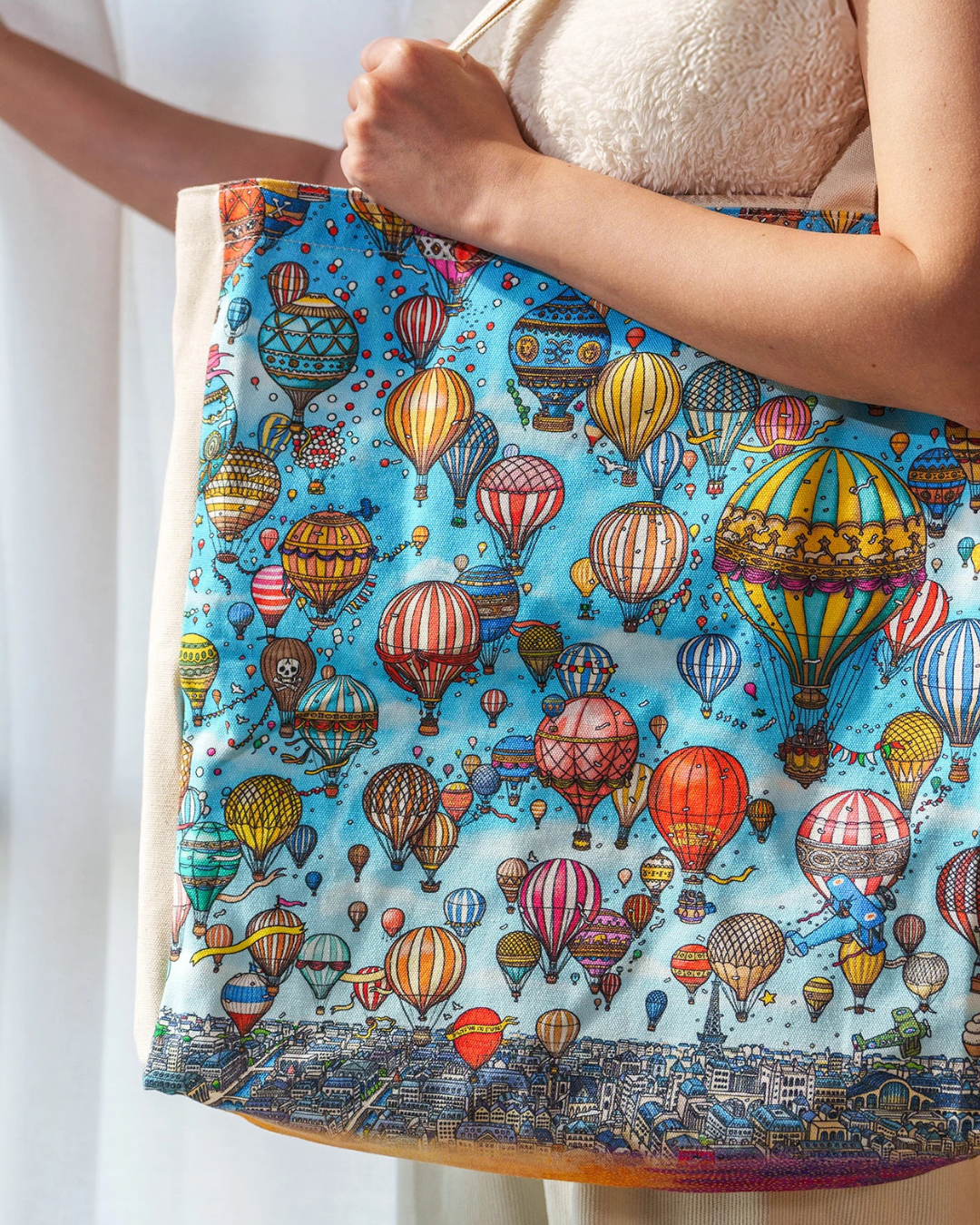 Bolsa de canvas reutilizable con bolsillo interior Festival del Globo