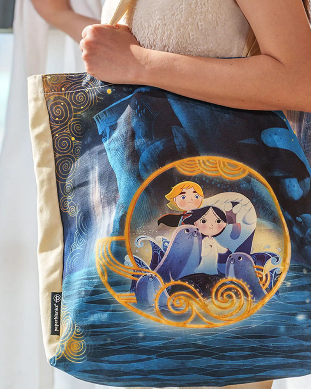 Bolsa de canvas reutilizable con bolsillo interior Cancion del mar