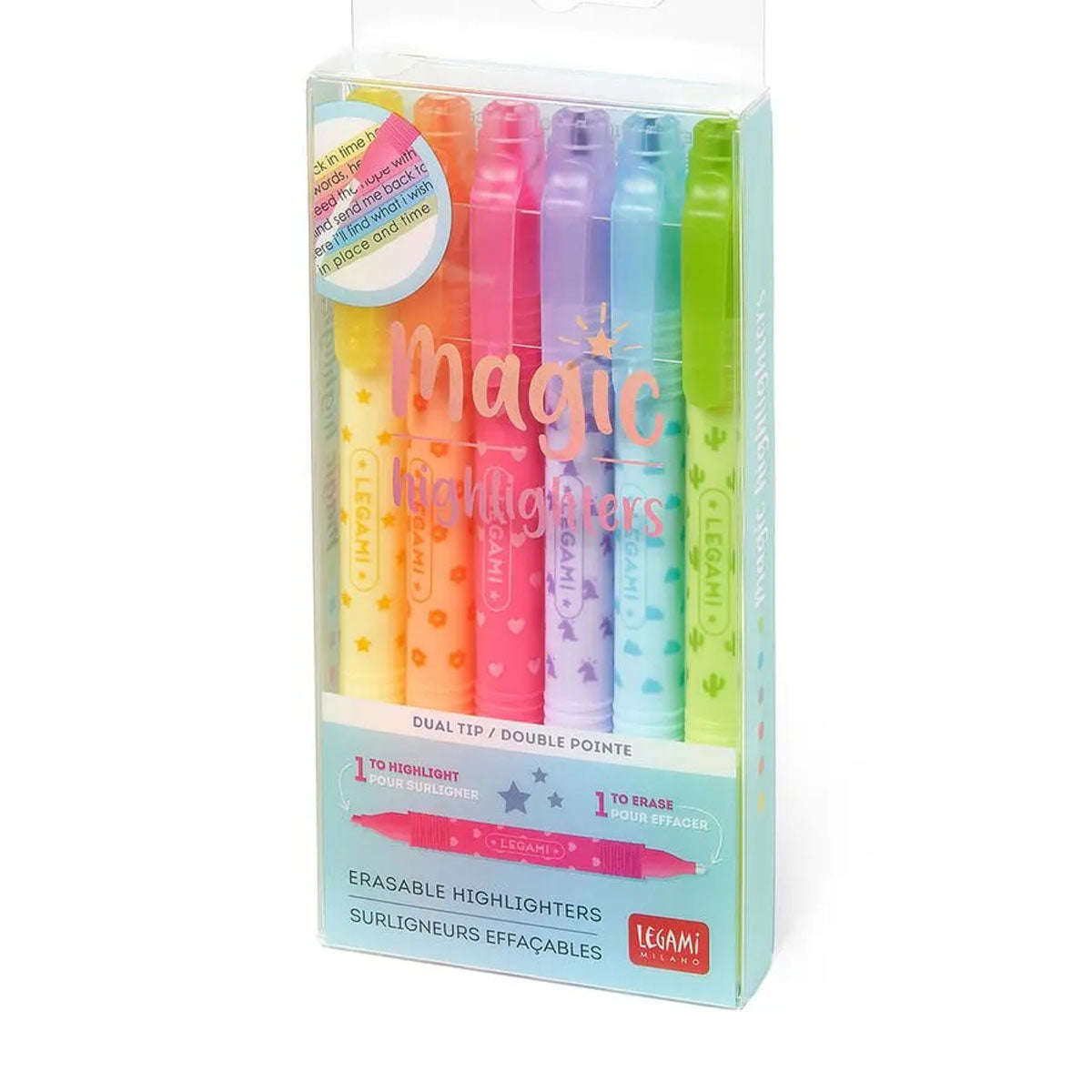 Pack 6 Marcadores Borrables Fluorescentes con dos puntas de Legami