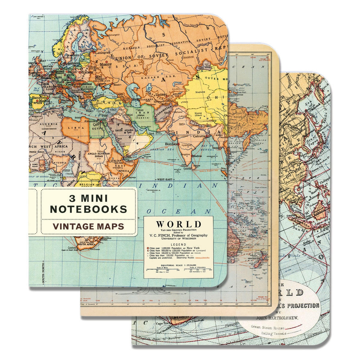 Mini Libreta Set de 3 Vintage Maps