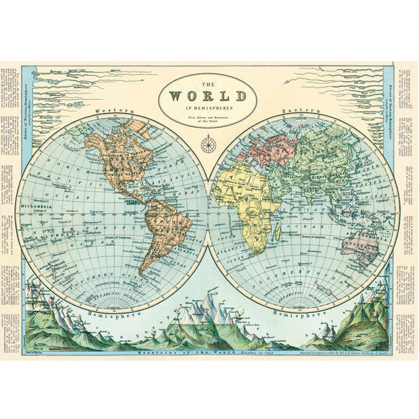 Póster decorativo en papel italiano Hemispheres Map 2