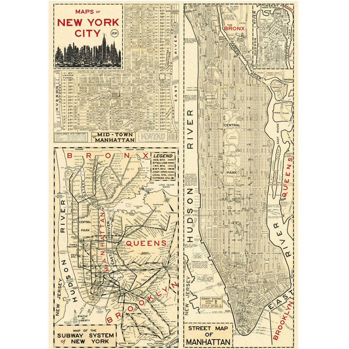 Póster decorativo en papel italiano New York City Map 4